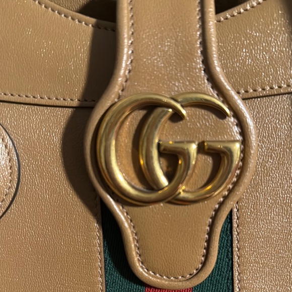 Gucci Tan Satchel with Gold Double G Logo and Stripe Detail - Picture 5 of 7